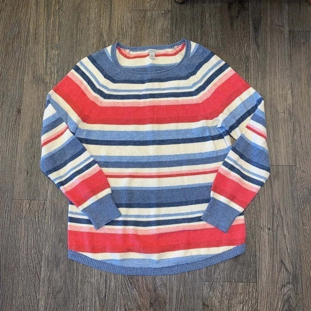 LL BEAN 💯 Cotton Striped Sweater Sz Medium